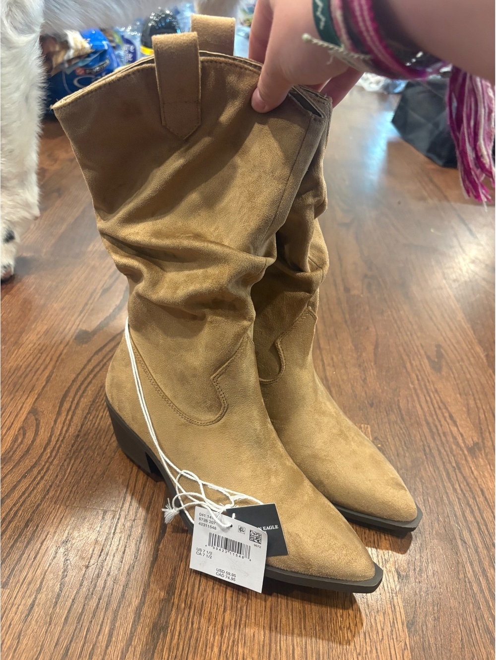 American Eagle Tan Suede slouch Western knee high Boots Size 7.5